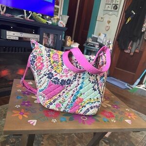 Quilted Floral Crossbody Bag in Bright Pink